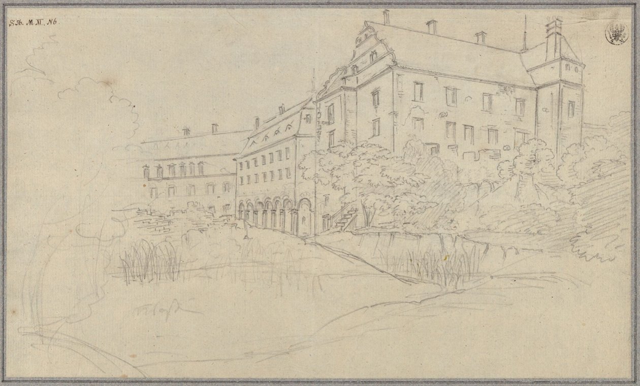 Pohled na zámek s renesančními štíty ve Slezsku nebo v Čechách od Karl Friedrich Schinkel