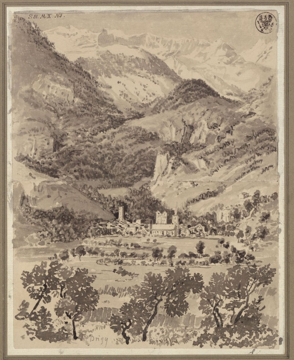 Pohled na Brig a okolí ve švýcarském kantonu Valais od Karl Friedrich Schinkel