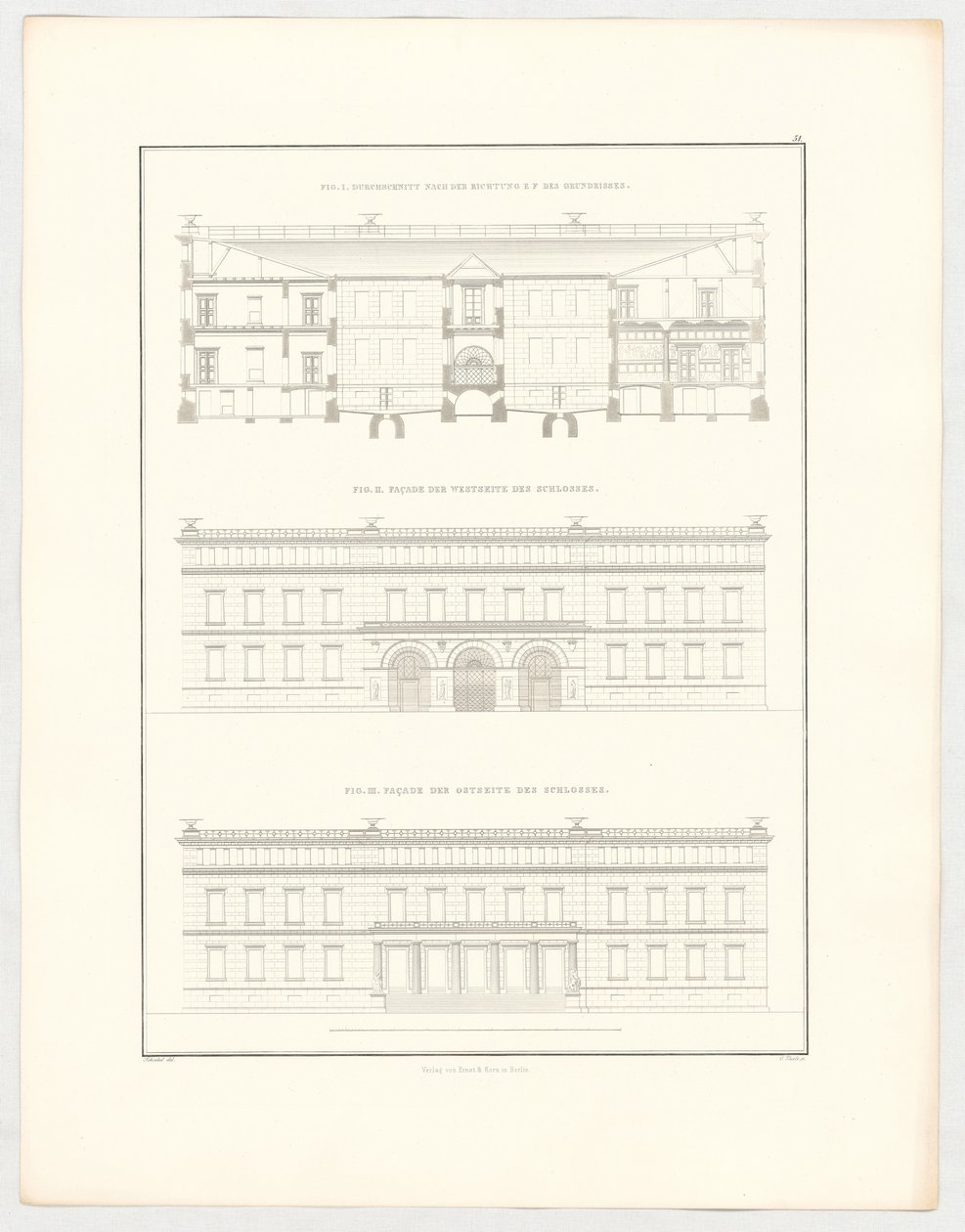 Pohledy na zámek Krzescowice, list 51 ze série „Sbírka architektonických návrhů“ od Karl Friedrich Schinkel