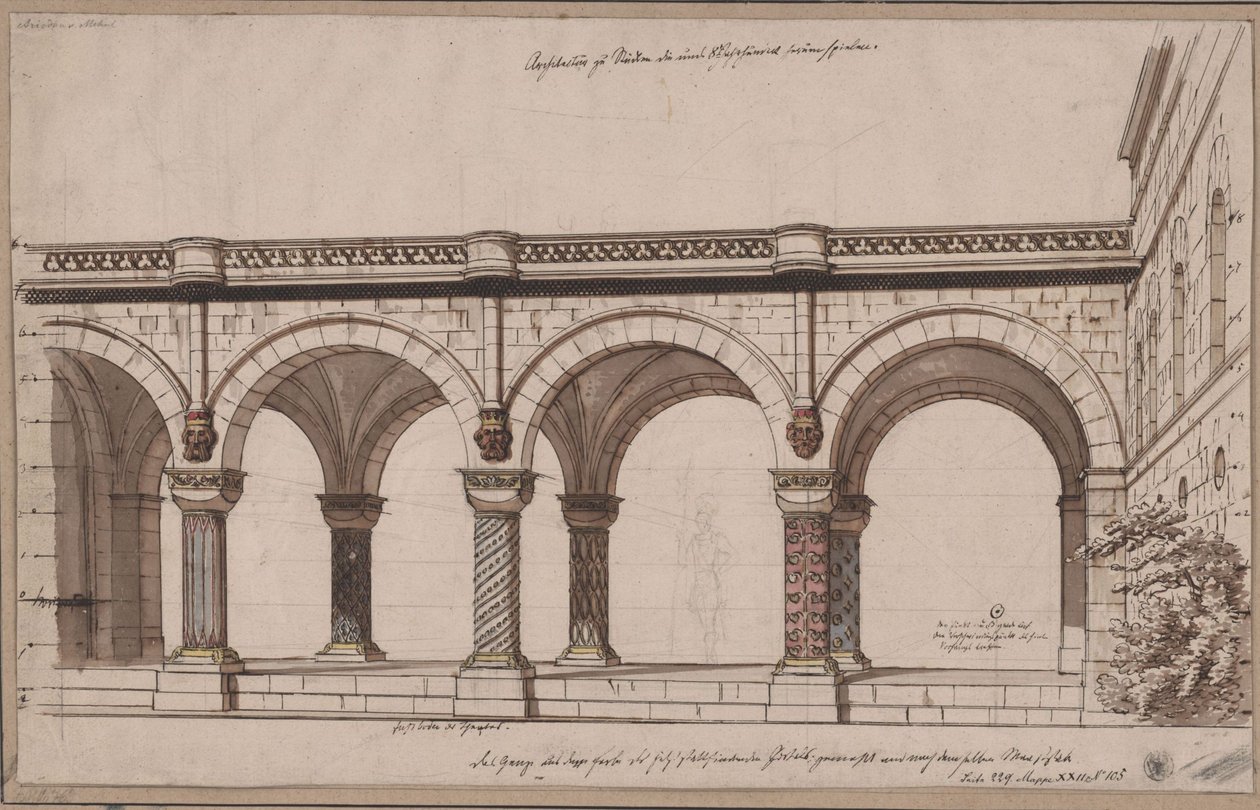Ariodant. Opera Étienna Nicolase Méhula. Návrh pro 1. dekoraci. Arkádová chodba / Galerie od Karl Friedrich Schinkel