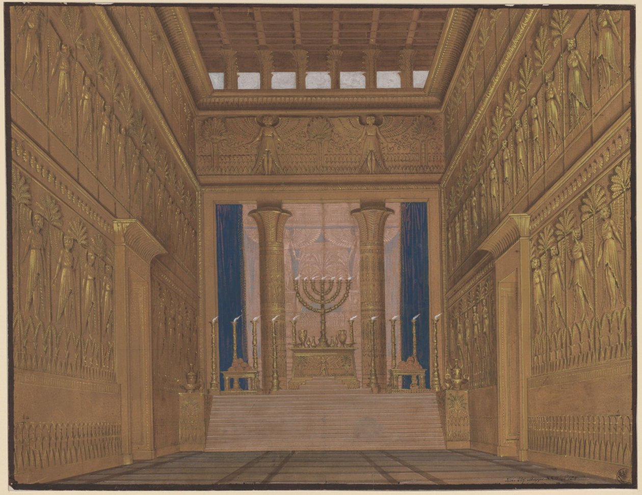 Athalia. Opera Johanna Nepomuka von Poissla. Návrh pro 2. dekoraci. Pohled do interiéru jeruzalémského chrámu od Karl Friedrich Schinkel