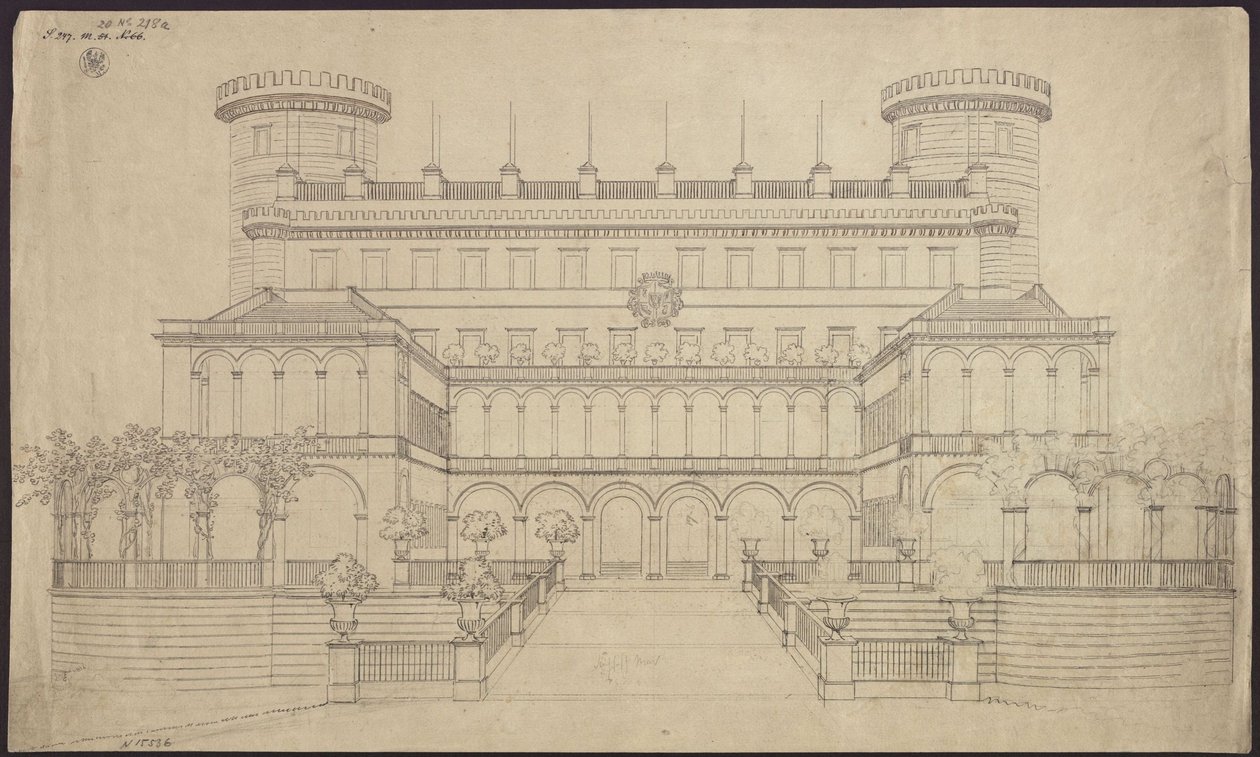 Bad Muskau. Zámek. První návrh přestavby. Půdorys jižní strany od Karl Friedrich Schinkel