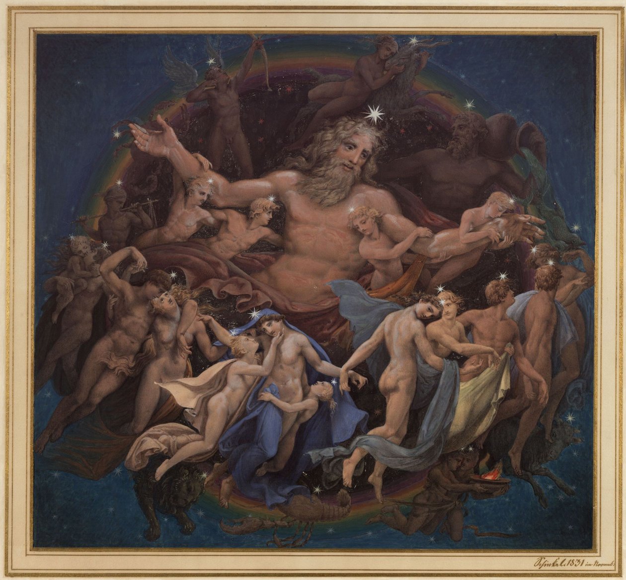 Berlín. Staré muzeum u Lustgartenu. Návrh nástěnné malby „Uran a tanec hvězd“ od Karl Friedrich Schinkel