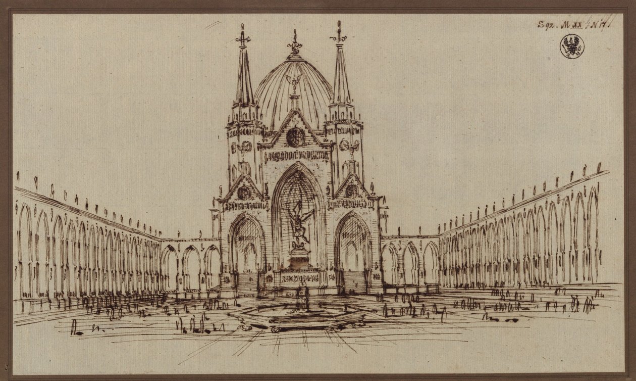 Berlín. Návrh katedrály jako památníku osvobozeneckých válek (Katedrála osvobození) od Karl Friedrich Schinkel