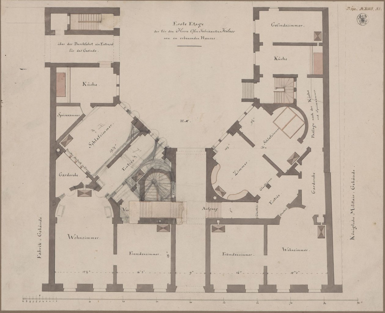 Berlín. Feilnerhaus. Půdorys prvního patra od Karl Friedrich Schinkel
