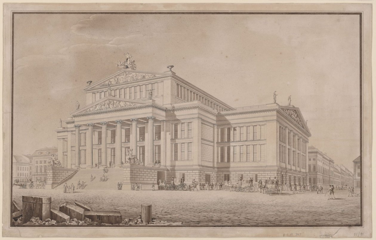Berlín. Schauspielhaus na Gendarmenmarktu. Perspektivní pohled od Karl Friedrich Schinkel
