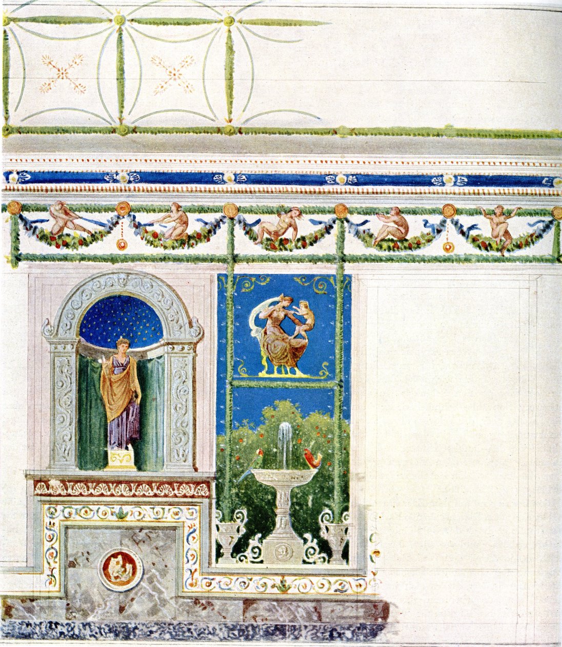 Berlín, Wilhelmplatz. Palác prince Karla Pruského, jídelna. Návrh na stěnu a strop od Karl Friedrich Schinkel