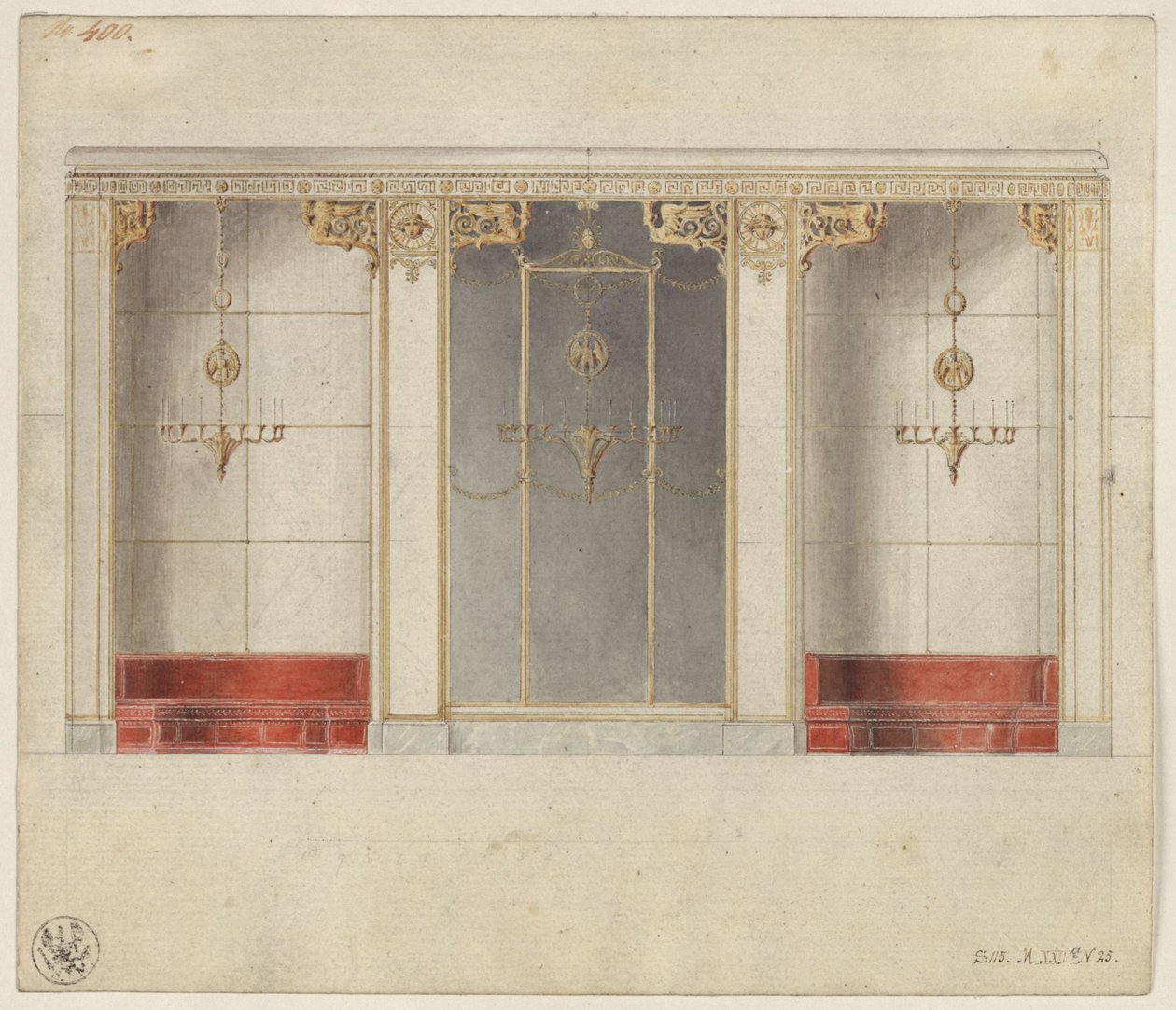Berlín, Wilhelmstraße 102. Palác prince Albrechta Pruského, návrh mramorového sálu od Karl Friedrich Schinkel
