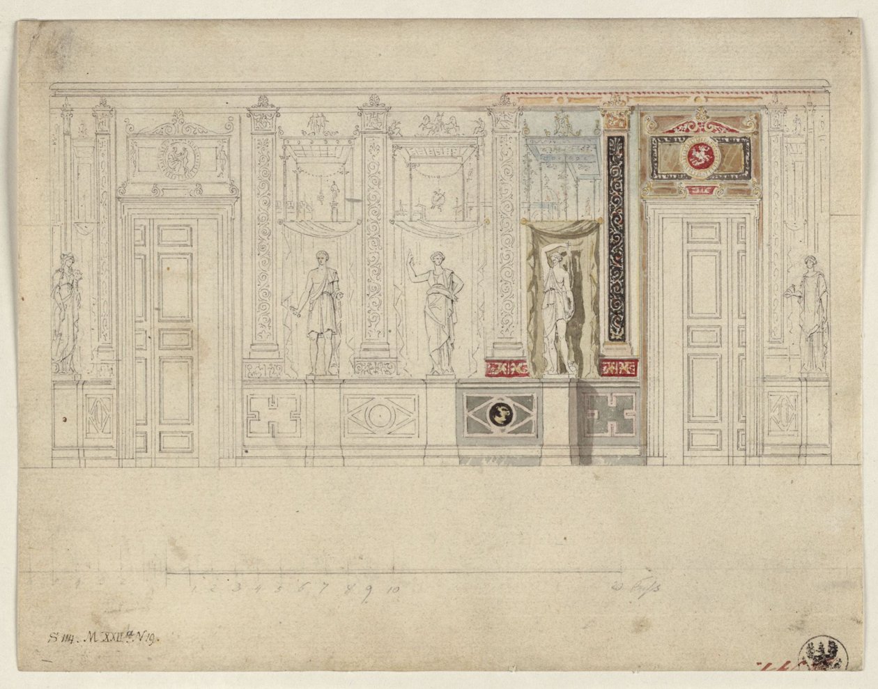 Berlín, Wilhelmstraße 102. Palác prince Albrechta Pruského, návrh oválné jídelny od Karl Friedrich Schinkel