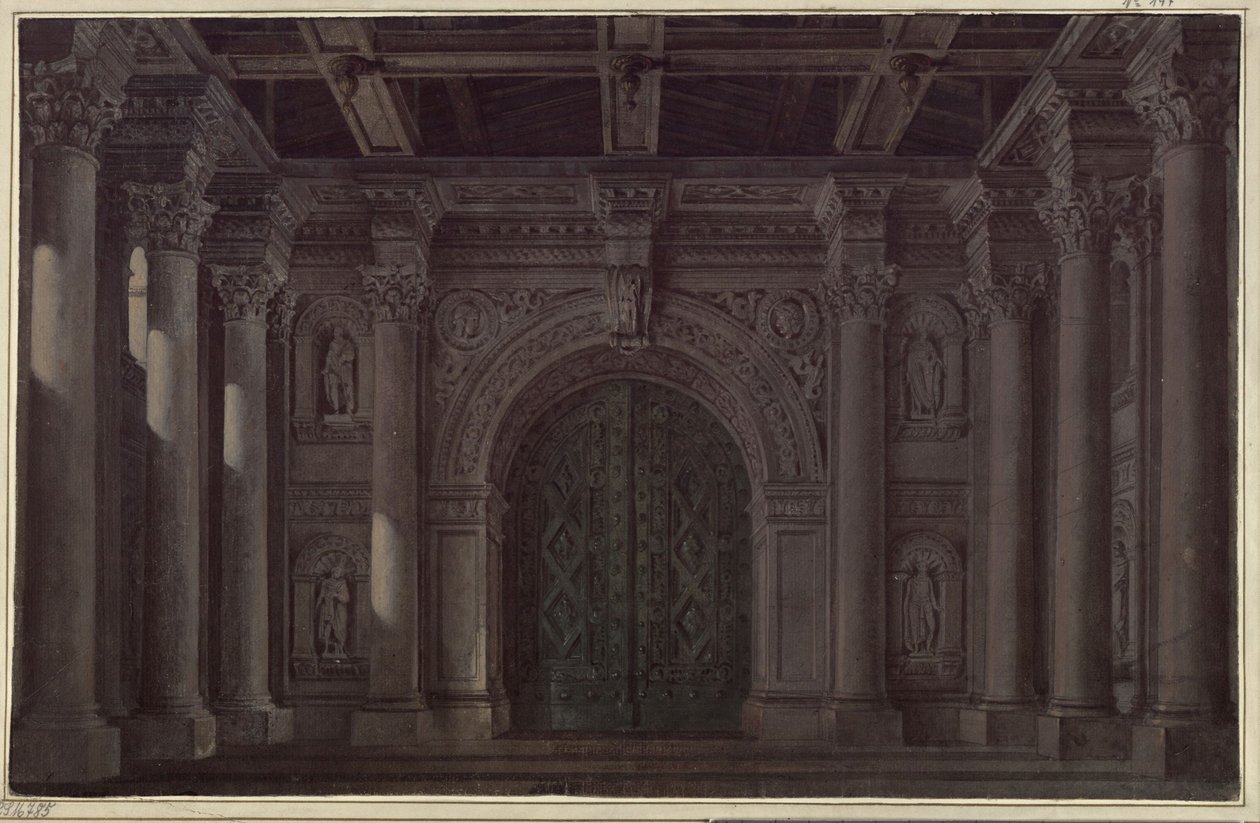 Messinská nevěsta. Tragédie Friedricha Schillera. Návrh pro 1. a poslední scénu. Síň se sloupy a portálem od Karl Friedrich Schinkel
