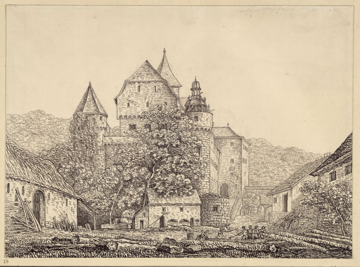 Skupina budov podobných hradu v horské krajině od Karl Friedrich Schinkel
