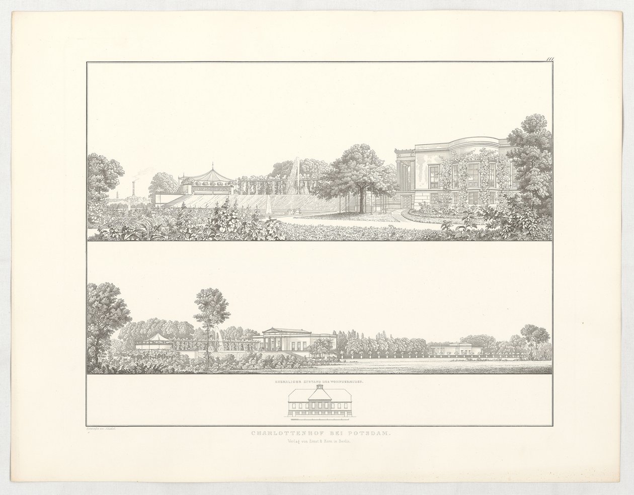 Charlottenhof u Postupimi, list 111 ze série „Sbírka architektonických návrhů“ od Karl Friedrich Schinkel
