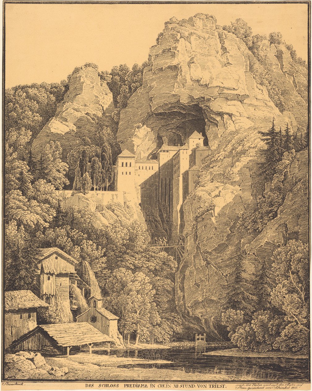 Hrad Prediama v Kraňsku: dvanáct hodin od Terstu (Hrad Predjama v Kraňsku, dvanáct hodin od Terstu) od Karl Friedrich Schinkel