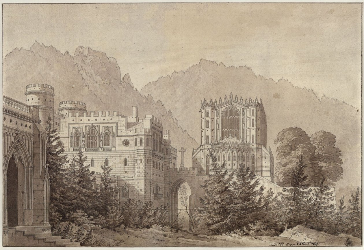Dekorace pro všeobecné použití. Středověký hradní komplex. Zámek Woodstock od Karl Friedrich Schinkel