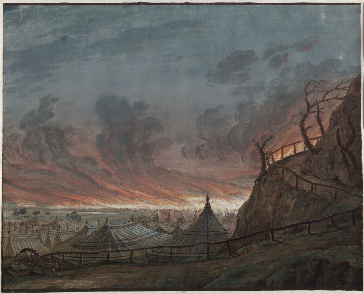 Panna orleánská. Tragédie od Friedricha Schillera. Návrh pro 4. dekoraci. Hořící tábor Angličanů od Karl Friedrich Schinkel