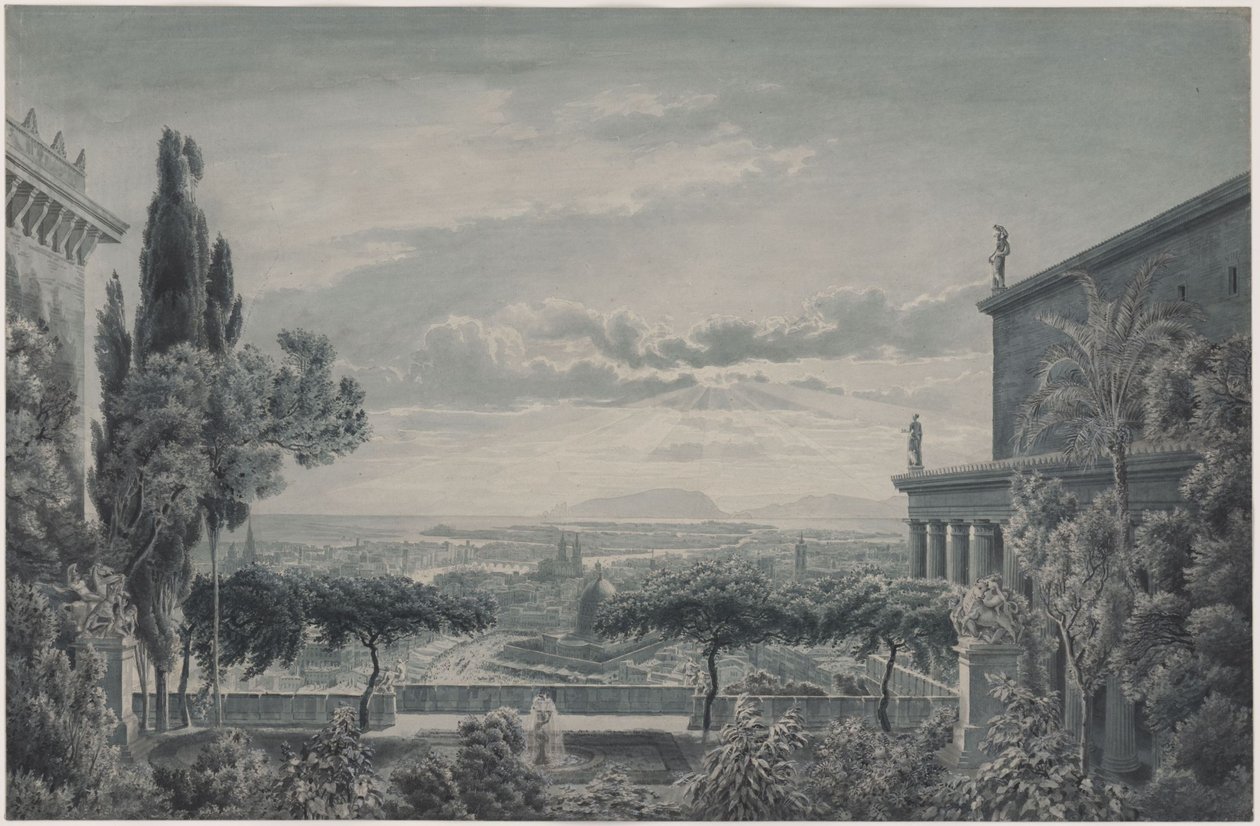 Rezidence knížete. Soukromá zahrada knížecího páru s pohledem na město a moře od Karl Friedrich Schinkel