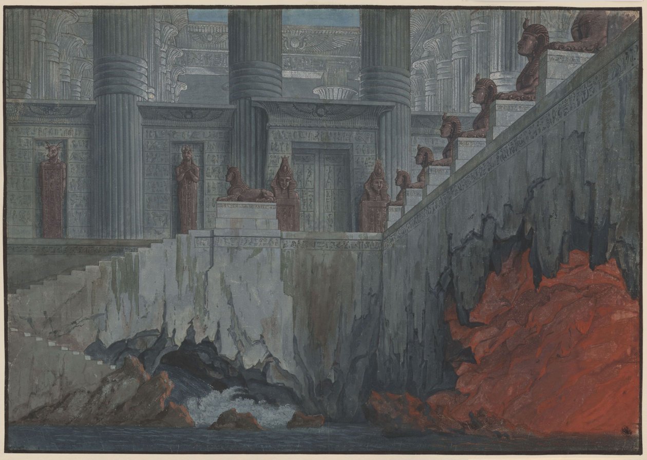 Kouzelná flétna. Opera Wolfganga Amadea Mozarta. Návrh pro 11. dekoraci. Chrám ohně a vody od Karl Friedrich Schinkel