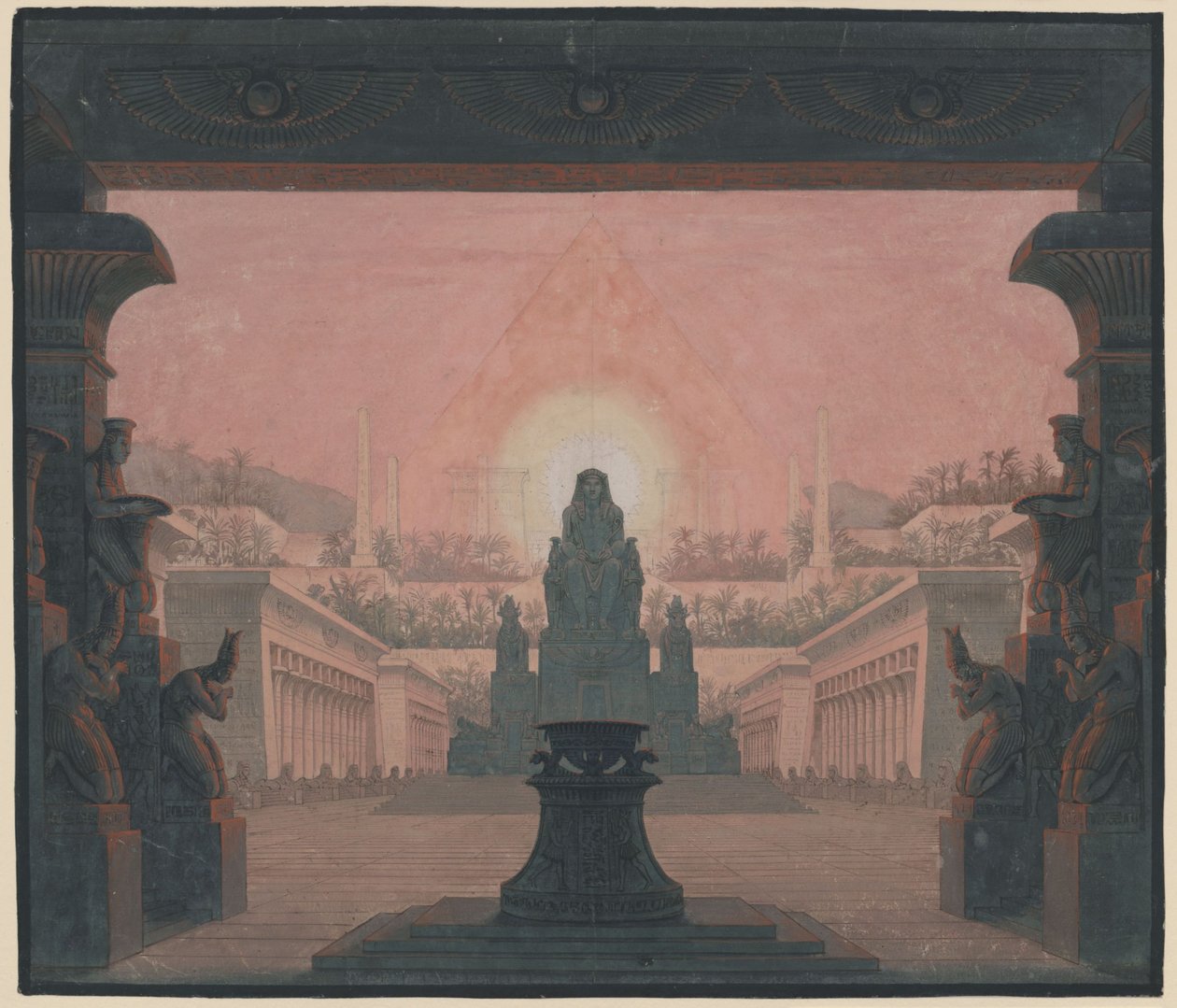 Kouzelná flétna. Opera Wolfganga Amadea Mozarta. Návrh pro 12. dekoraci. Sarastrův chrám slunce od Karl Friedrich Schinkel