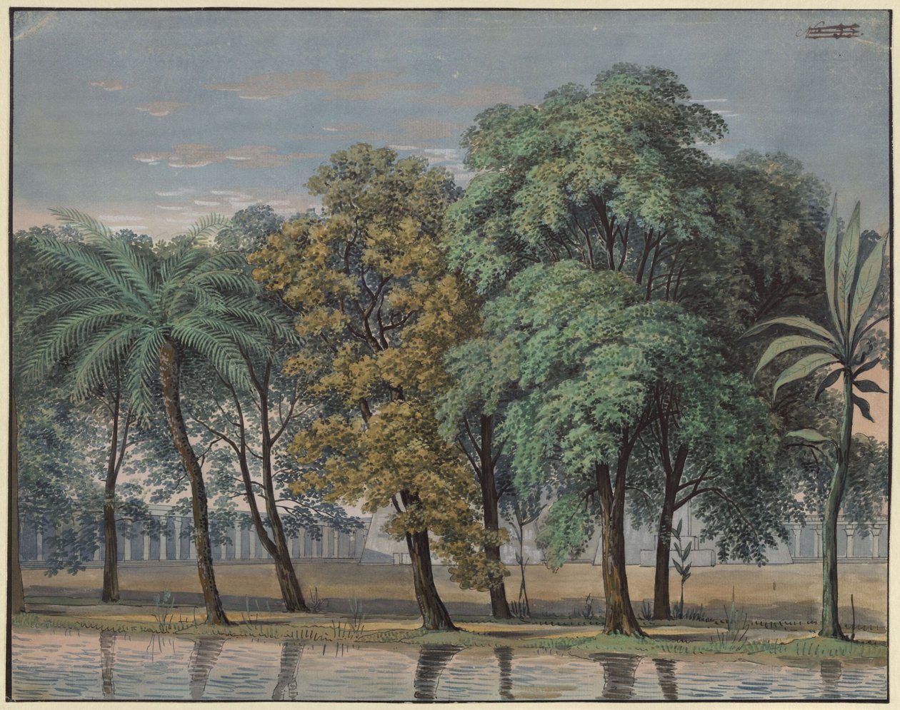 Kouzelná flétna. Opera Wolfganga Amadea Mozarta. Návrh 6. scény. Přední nádvoří chrámu zkoušek od Karl Friedrich Schinkel