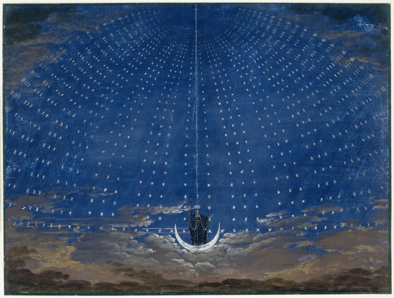 Kouzelná flétna. Opera Wolfganga Amadea Mozarta. Návrh výpravy. Hvězdná síň Královny noci od Karl Friedrich Schinkel
