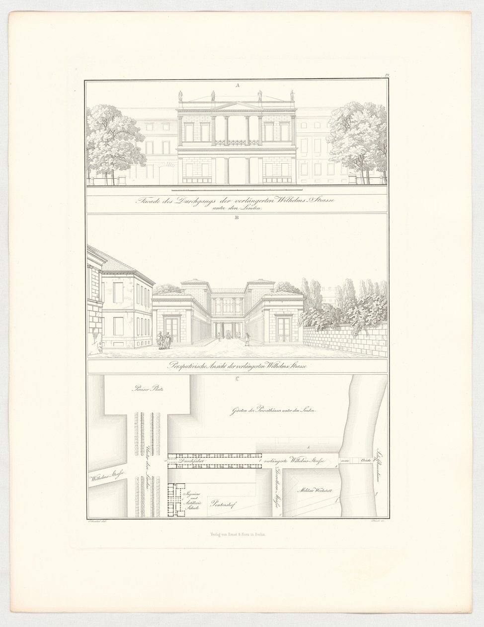 Prodloužená Wilhelmstraße, list 19 ze série „Sbírka architektonických návrhů“ od Karl Friedrich Schinkel