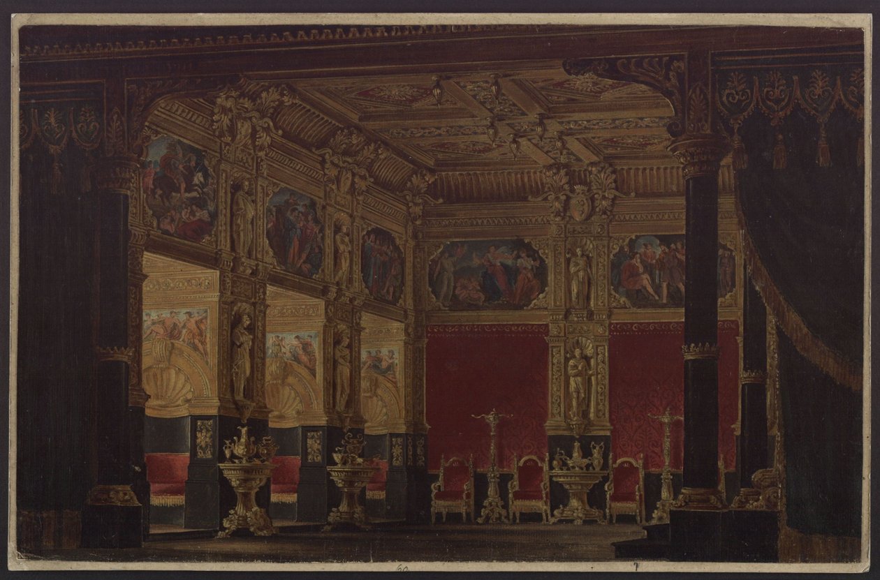 Don Carlos. Tragédie Friedricha Schillera. Návrh páté scény. Kabinet princezny z Eboli od Karl Friedrich Schinkel