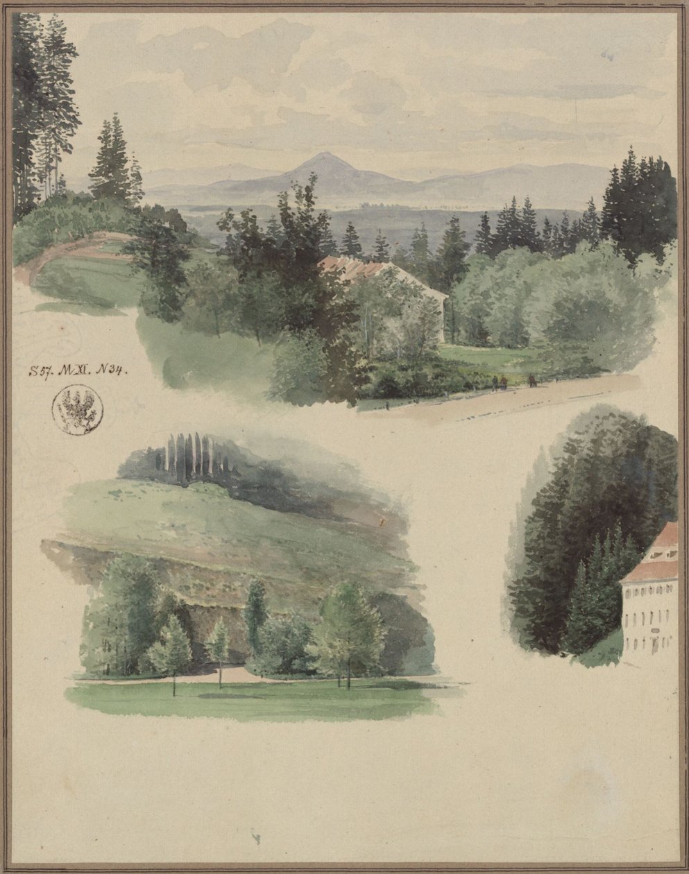Tři krajinářské studie z Mariánských Lázní v Česku od Karl Friedrich Schinkel