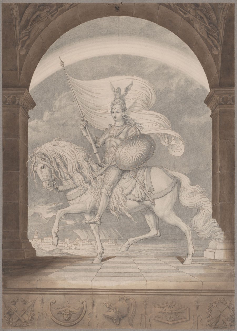Jezdec na koni v plné zbroji / Génius Pruska jako rytíř od Karl Friedrich Schinkel