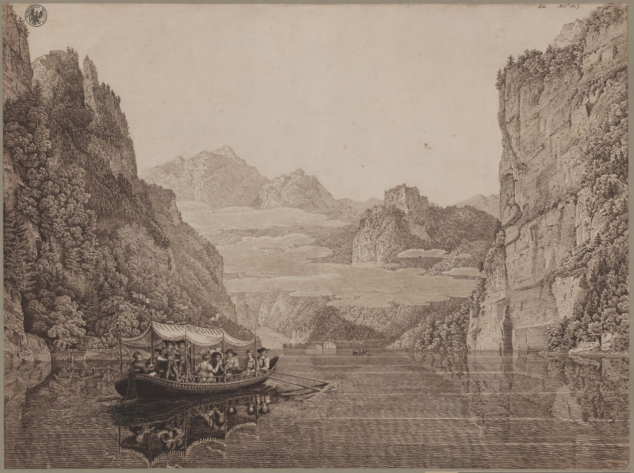 Plavba lodí po jezeře Königssee u Berchtesgadenu (s Karlem Friedrichem Schinkelem a jeho manželkou Susanne Schinkelovou, rozenou Bergerovou) od Karl Friedrich Schinkel