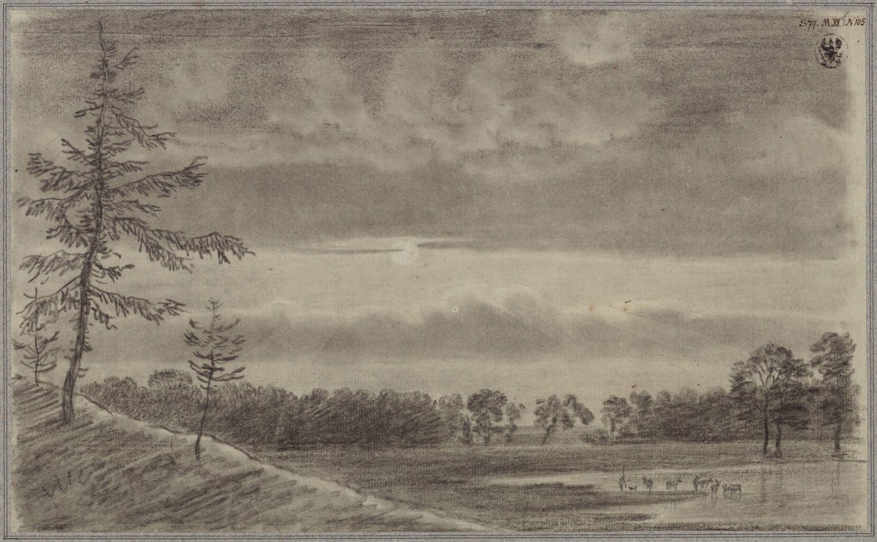 Pastvina se stromy a dobytkem od Karl Friedrich Schinkel