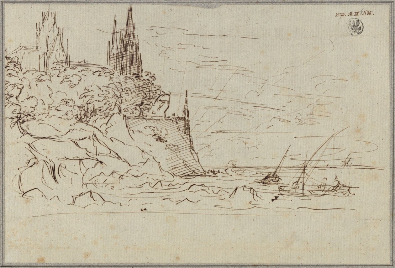 Gotický kostel na strmém mořském pobřeží od Karl Friedrich Schinkel