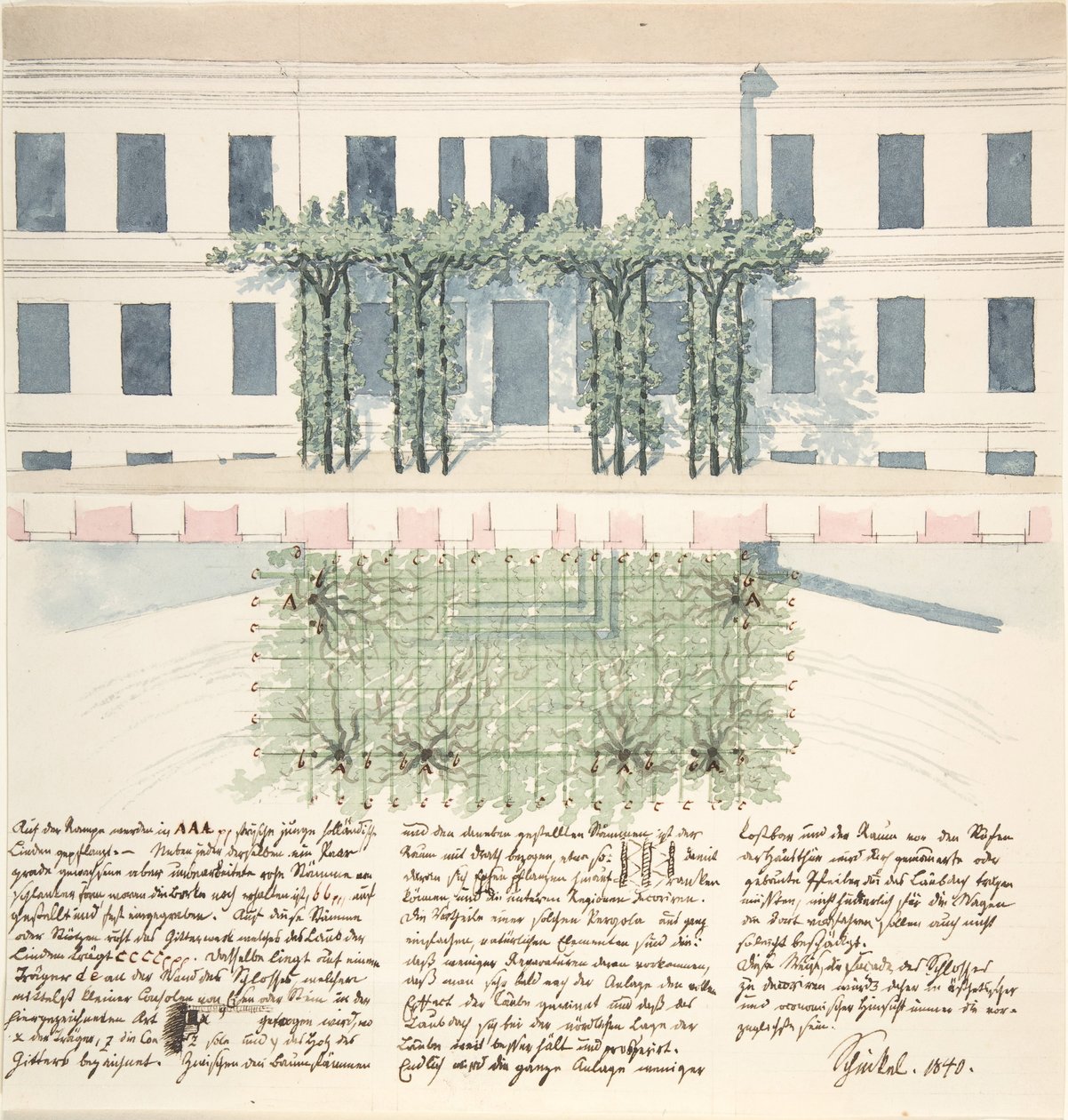 Pohled a plán fasády budovy, 1840. od Karl Friedrich Schinkel