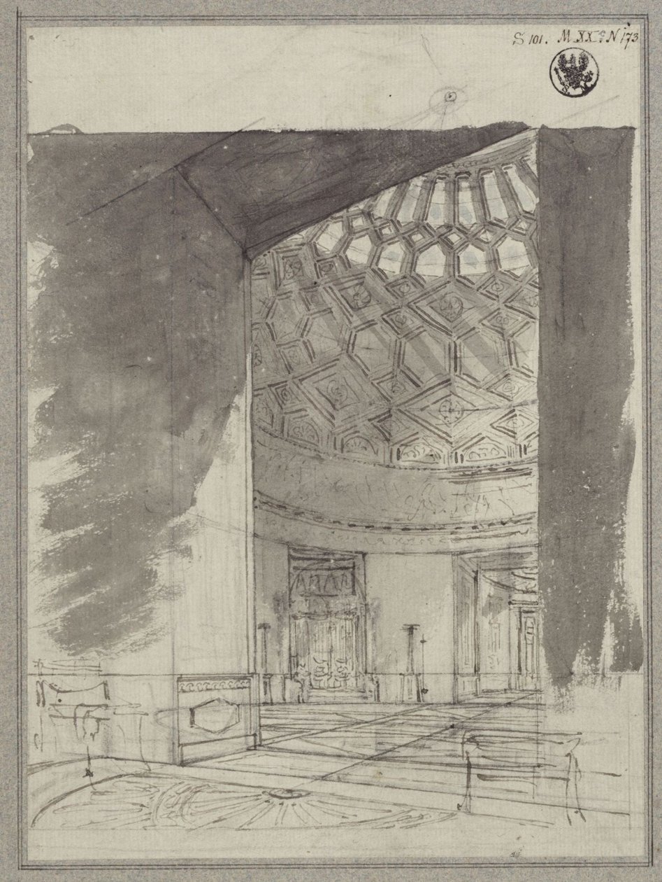 Anglický venkovský dům. Pohled do místnosti s kopulí a kazetovým stropem od Karl Friedrich Schinkel