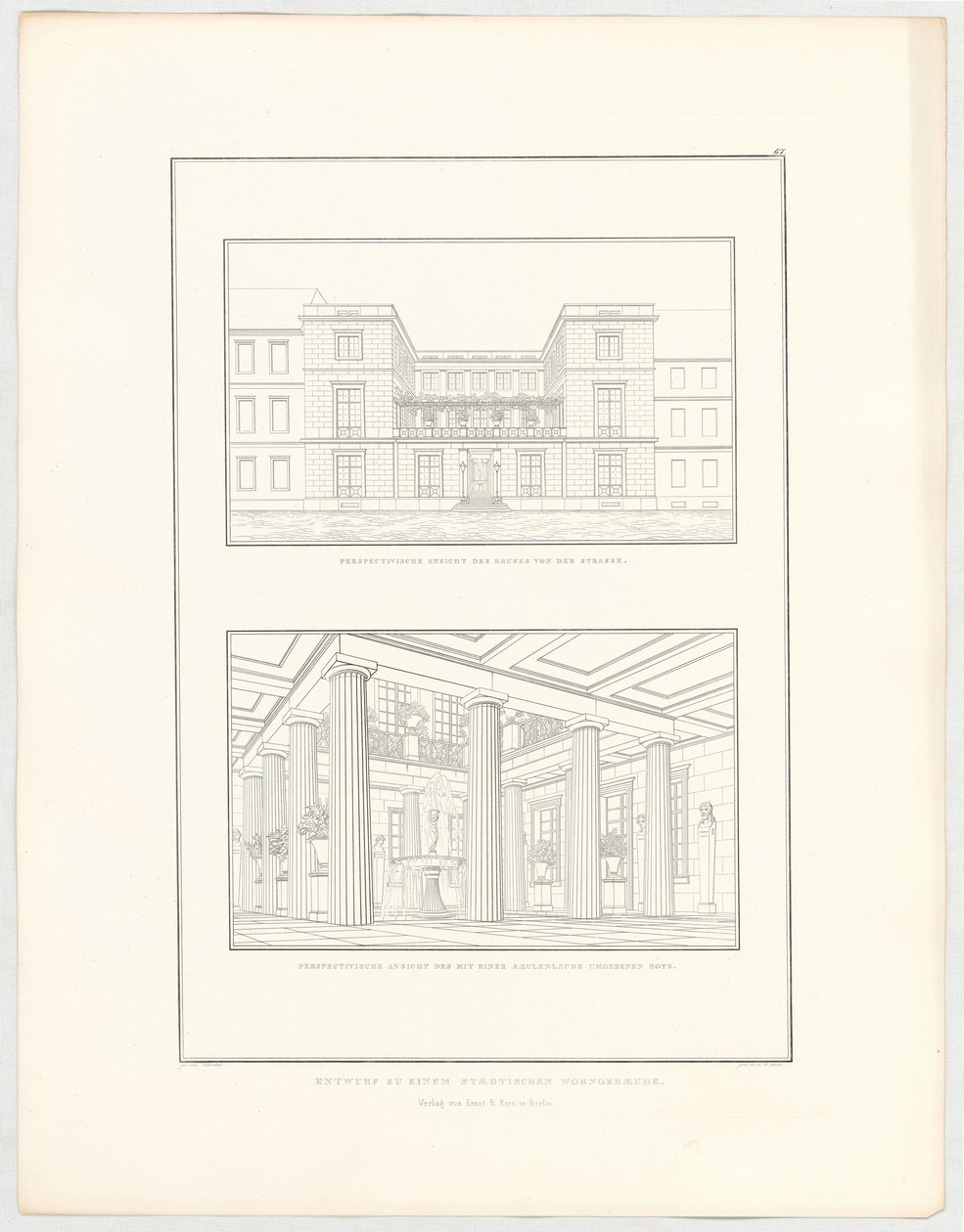 Návrh městské obytné budovy, list 67 ze série „Sbírka architektonických návrhů“ od Karl Friedrich Schinkel