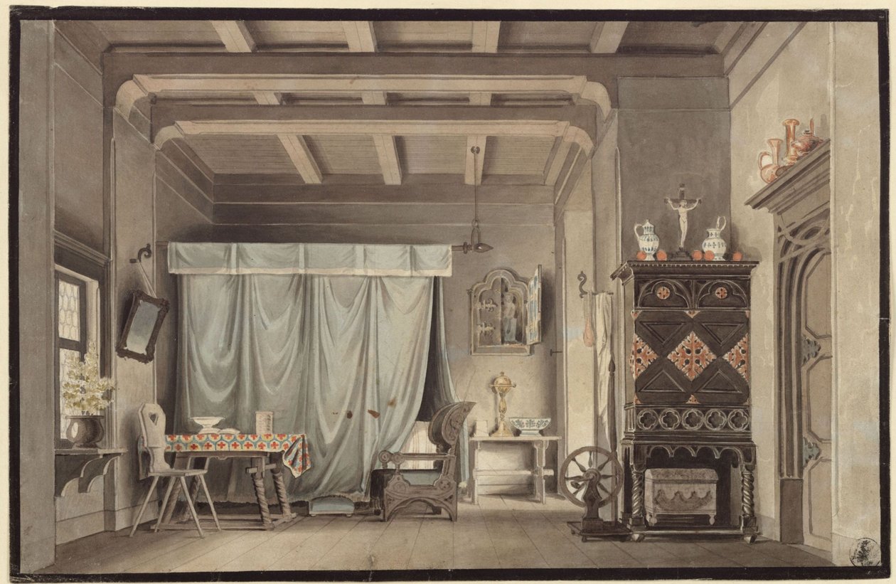 Faust. Drama Johanna Wolfganga von Goetha. Návrh dekorace. Markétin pokoj od Karl Friedrich Schinkel