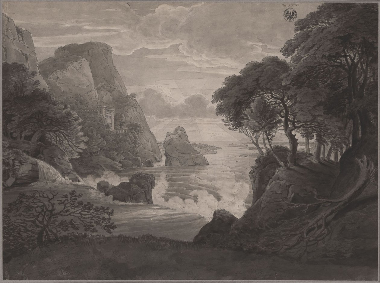 Skalnatá pobřežní krajina s hradem od Karl Friedrich Schinkel