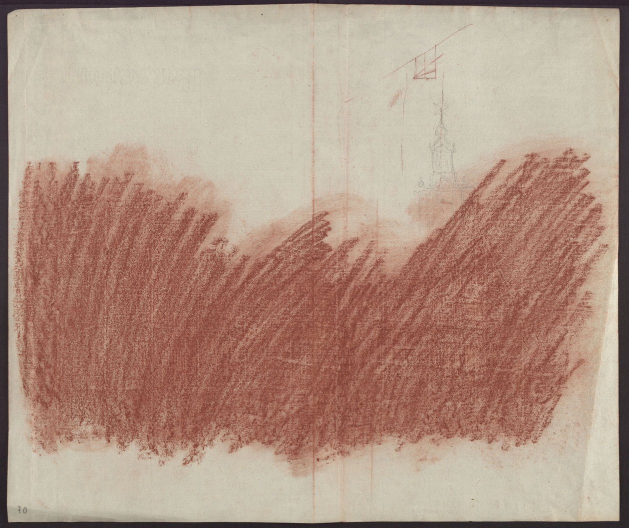 Flächiger Auftrag von Rötel zum Durchzeichnen der Darstellung auf recto od Karl Friedrich Schinkel