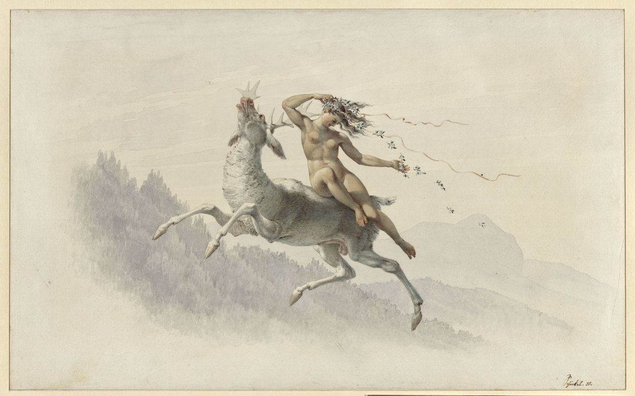 Žena na jelenovi vznášejícím se ve vzduchu od Karl Friedrich Schinkel
