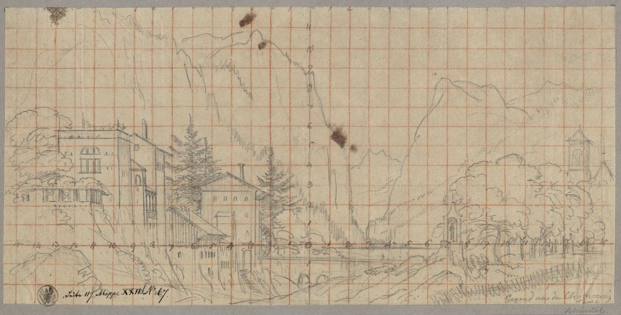 Krajina z údolí Chamonix v dnešním francouzském regionu Rhône-Alpes od Karl Friedrich Schinkel