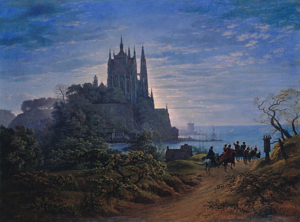 Gotický kostel na skále u moře od Karl Friedrich Schinkel