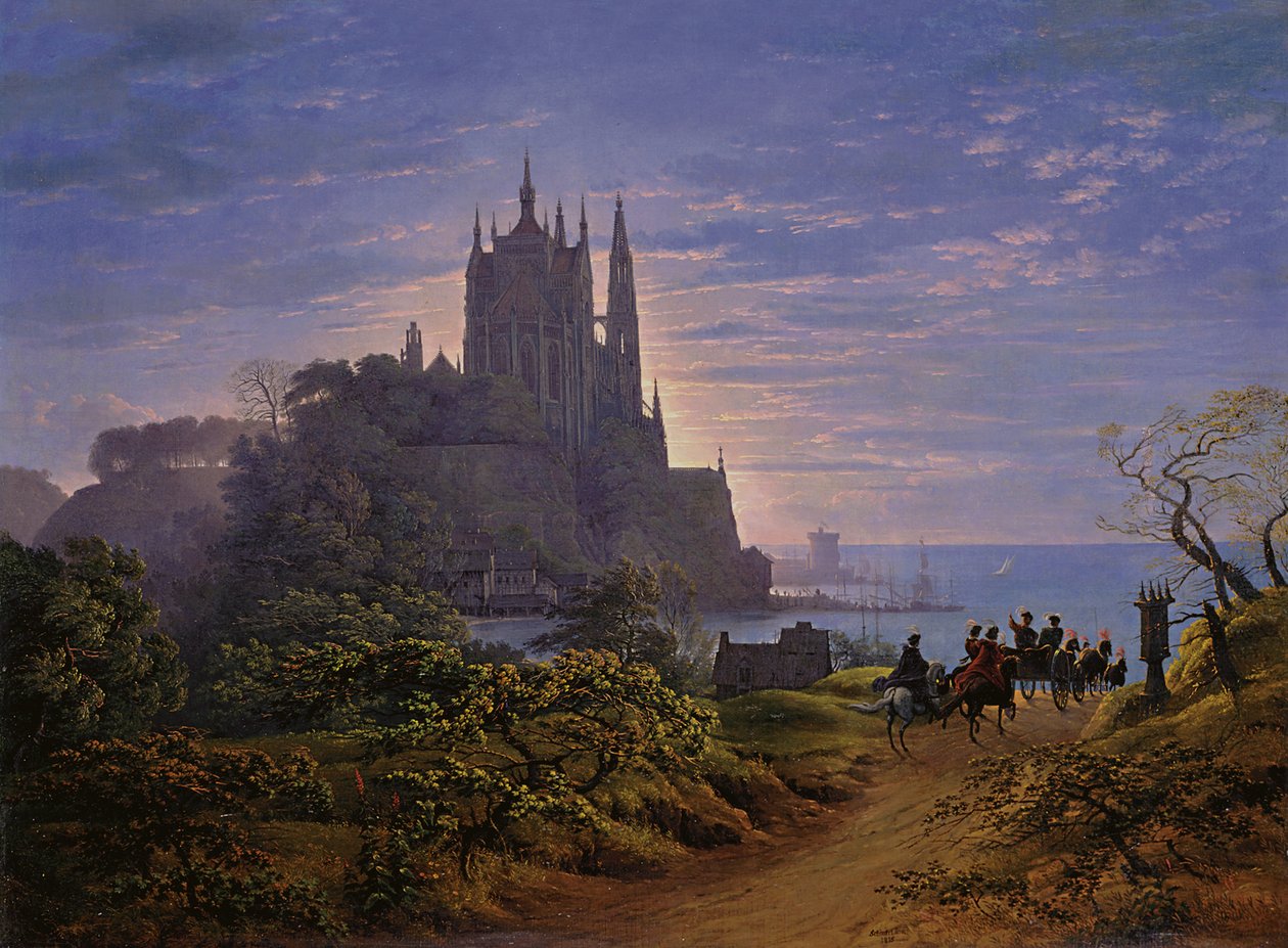 Gotický kostel na skále u moře od Karl Friedrich Schinkel