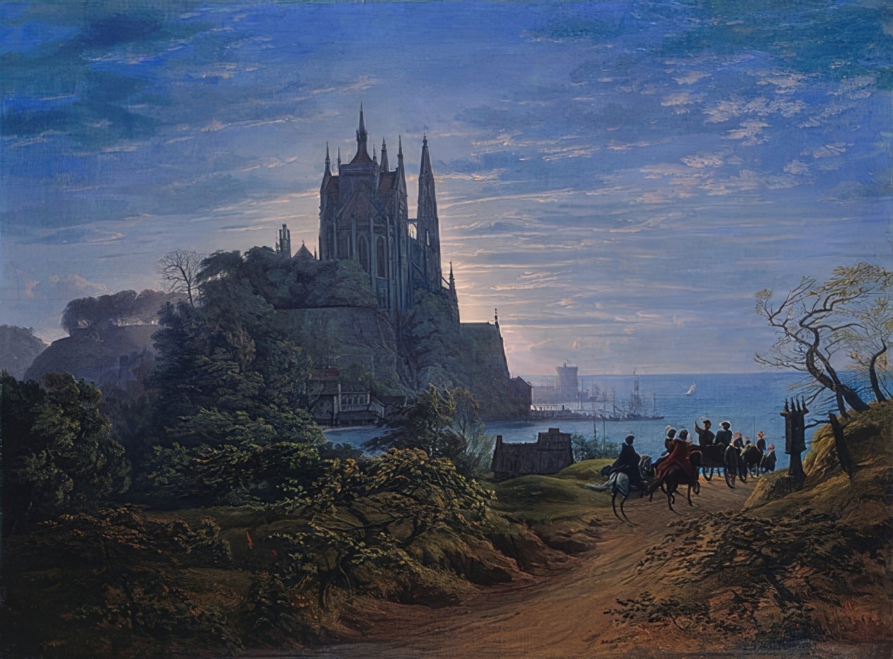 Gotický kostel na skále u moře. 1815 od Karl Friedrich Schinkel