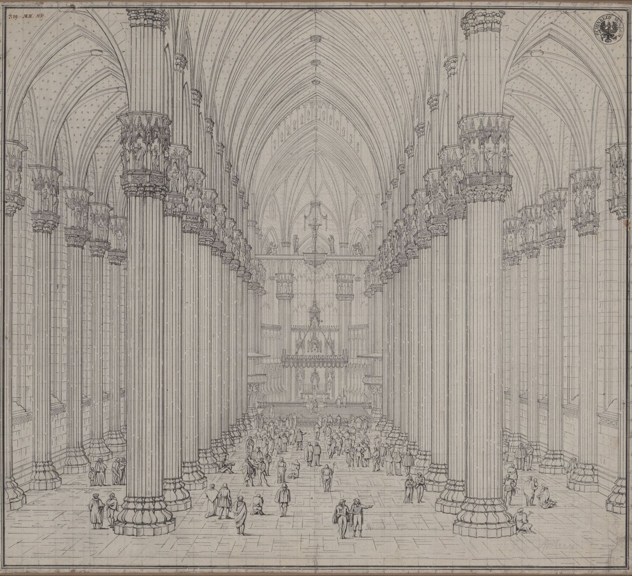 Interiér milánského dómu od Karl Friedrich Schinkel