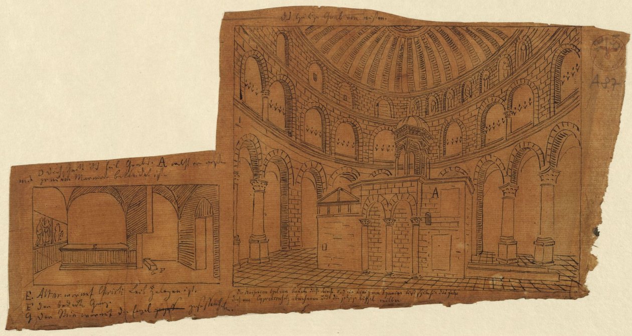 Jeruzalém. Chrám Božího hrobu. Pohled do interiéru od Karl Friedrich Schinkel