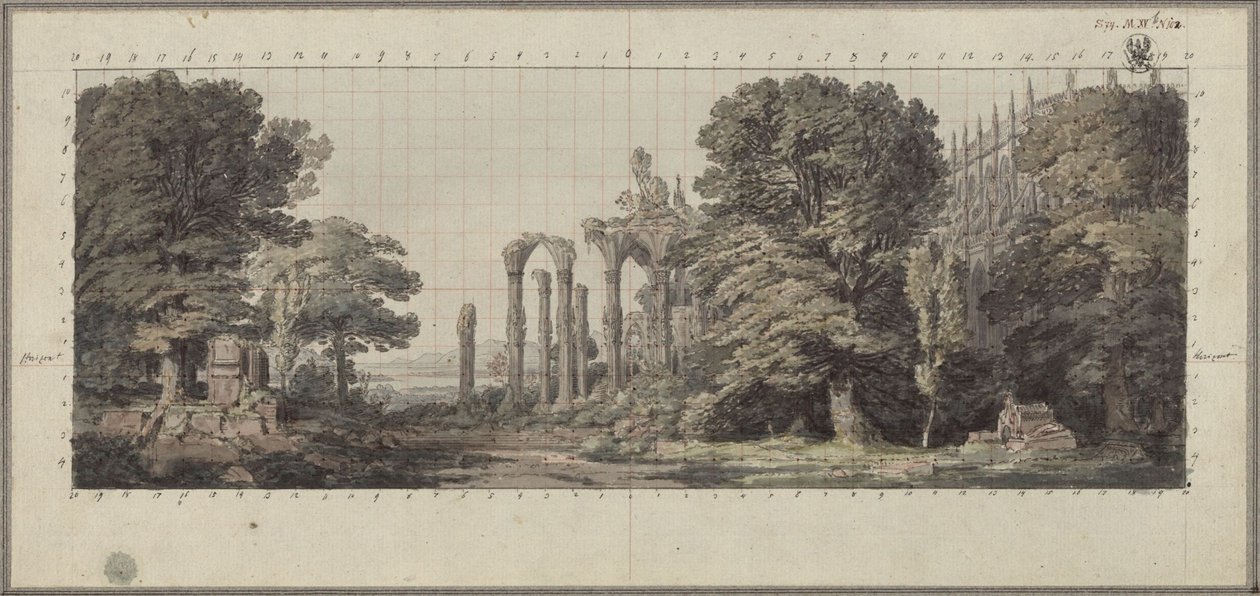Kostel a zříceniny gotického kláštera pod stromy od Karl Friedrich Schinkel