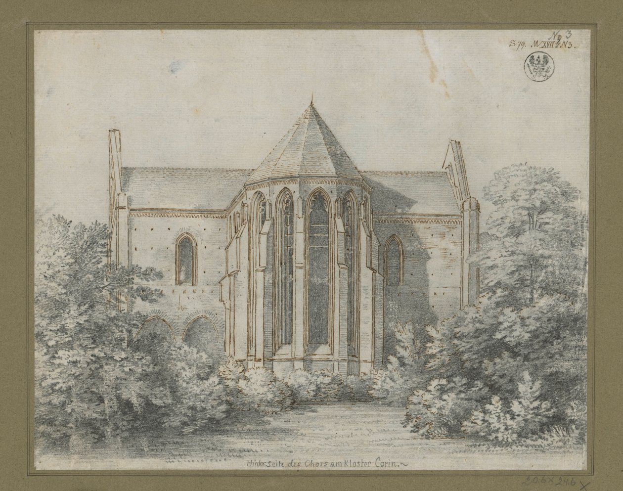 Klášter Chorin. Pohled na kostel z východu od Karl Friedrich Schinkel