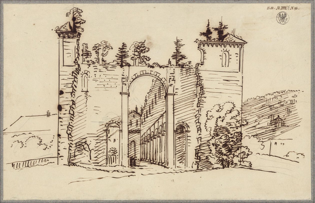 Zřícenina kláštera Paulinzella. Pohled do lodi kostela z východu od Karl Friedrich Schinkel