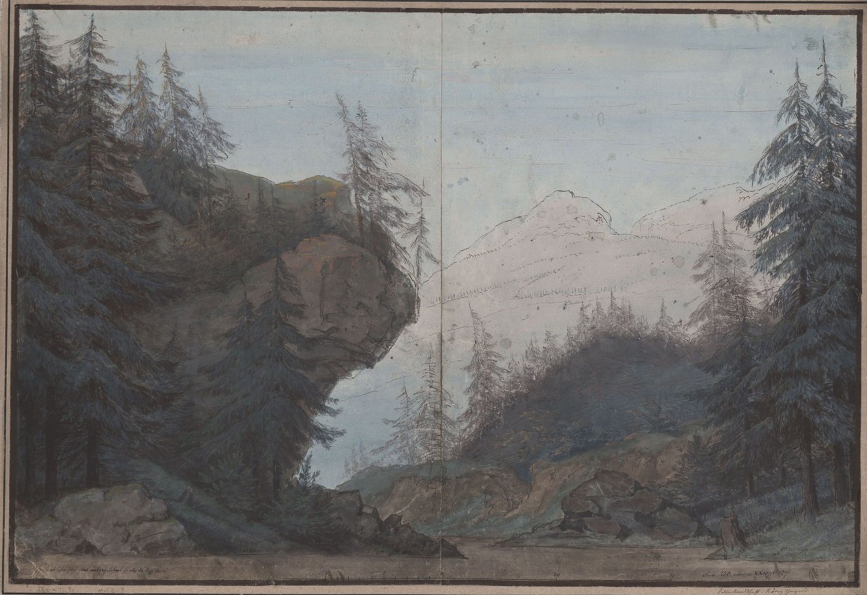 Král Yngurd. Tragédie od Adolfa Müllnera. Návrh třetí scény. Lesní krajina od Karl Friedrich Schinkel