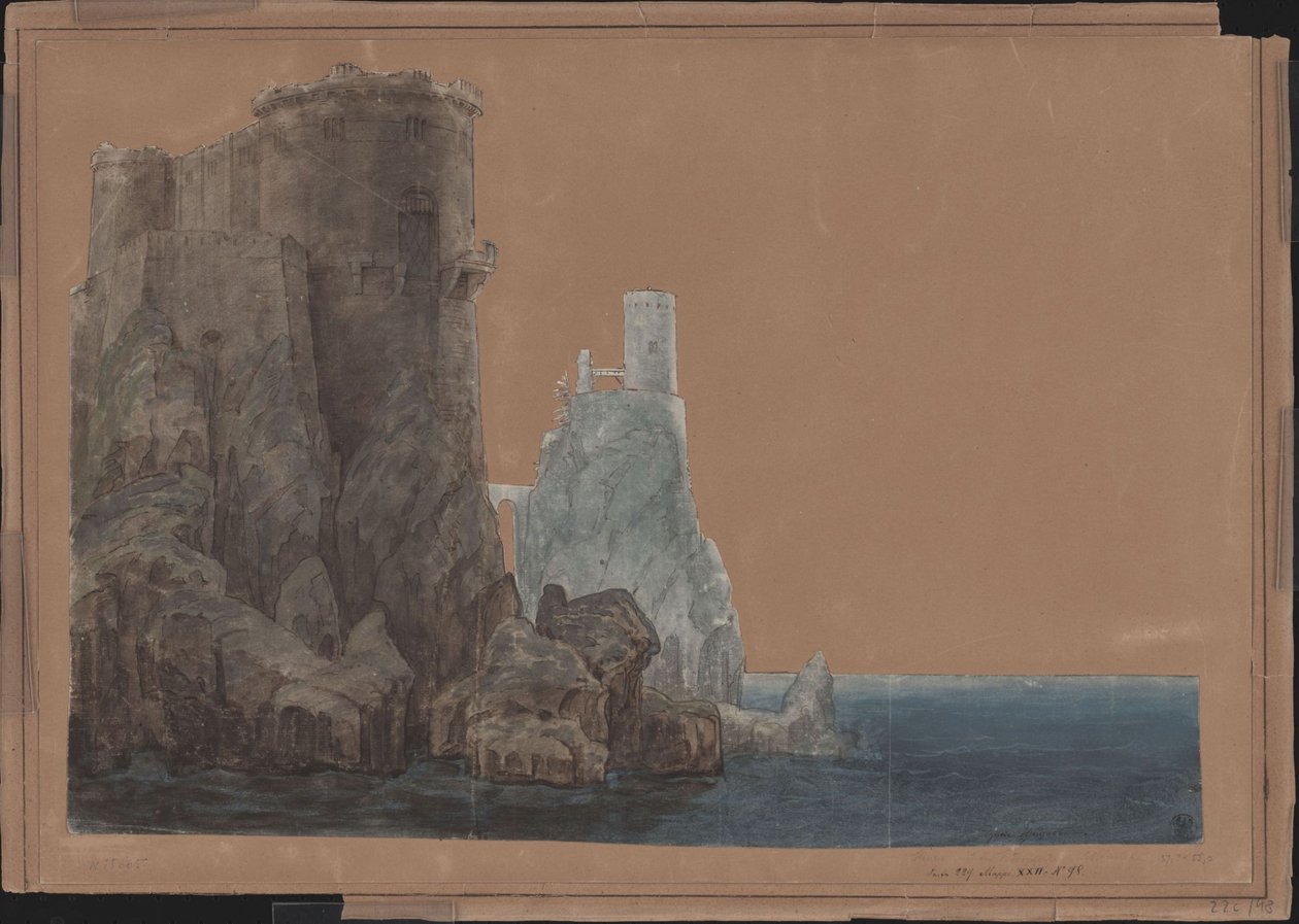 Král Yngurd. Tragédie od Adolfa Müllnera. Návrh pro 4. dekoraci. Věž s Bránou smrti u moře od Karl Friedrich Schinkel