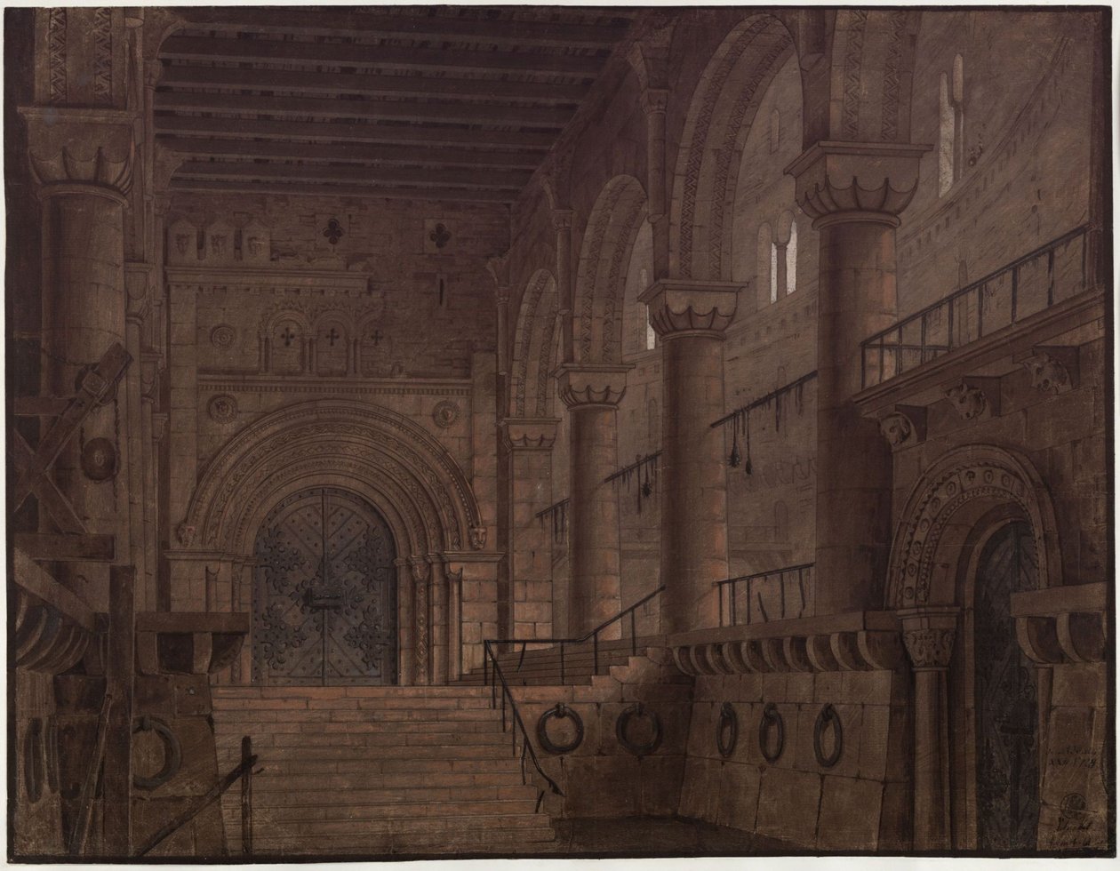 Král Yngurd. Tragédie od Adolfa Müllnera. Návrh 5. scény. Sál ve věži s Bránou smrti od Karl Friedrich Schinkel